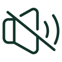 Dark Green Icon - A sound icon with a line through it to signal a reduction in noise and vibration